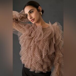 Anthropologie Dolan Left Coast Mesh Ruffle Top